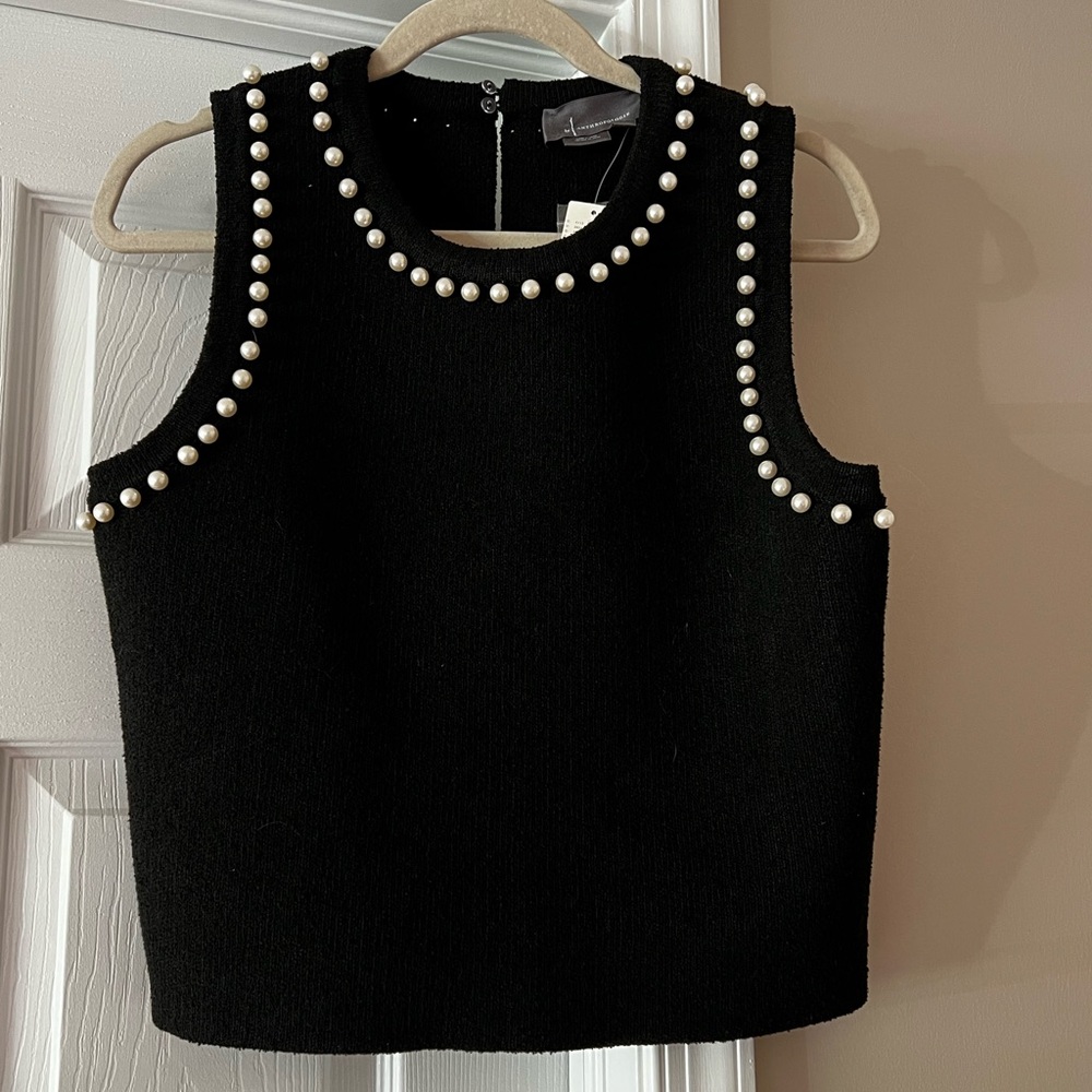 NWT BY ANTHROPOLOGIE PEARL TRIM CROPPED KNIT TANK TOP